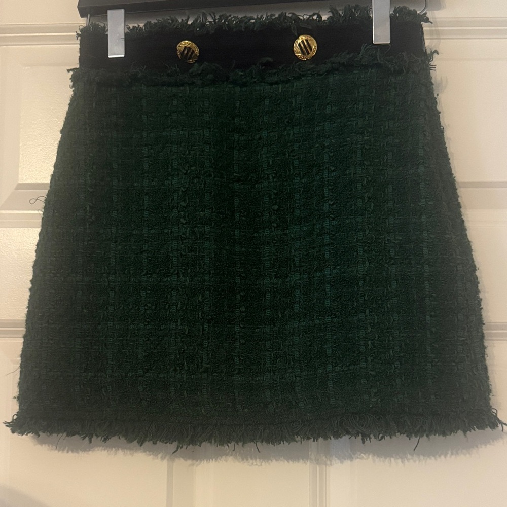 Zara Dark Green Tweed Mini Skirt
